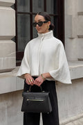 Elegant Solid High Collar Short Cape Coat image 2