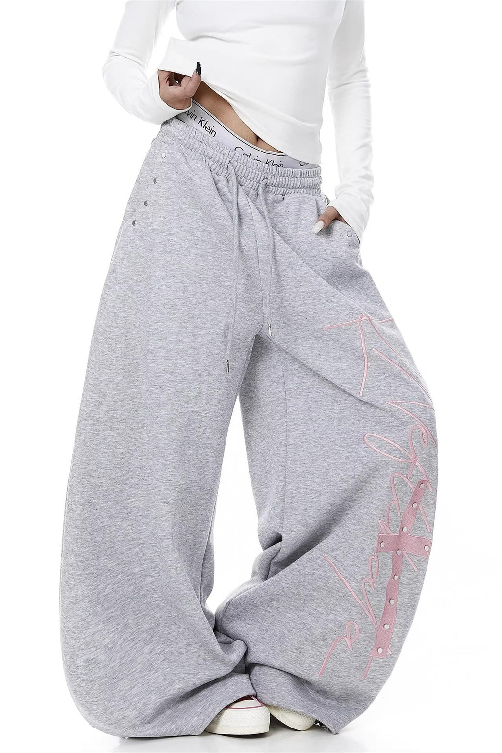 Contrast Print Curved Leg Wide Pants image 4