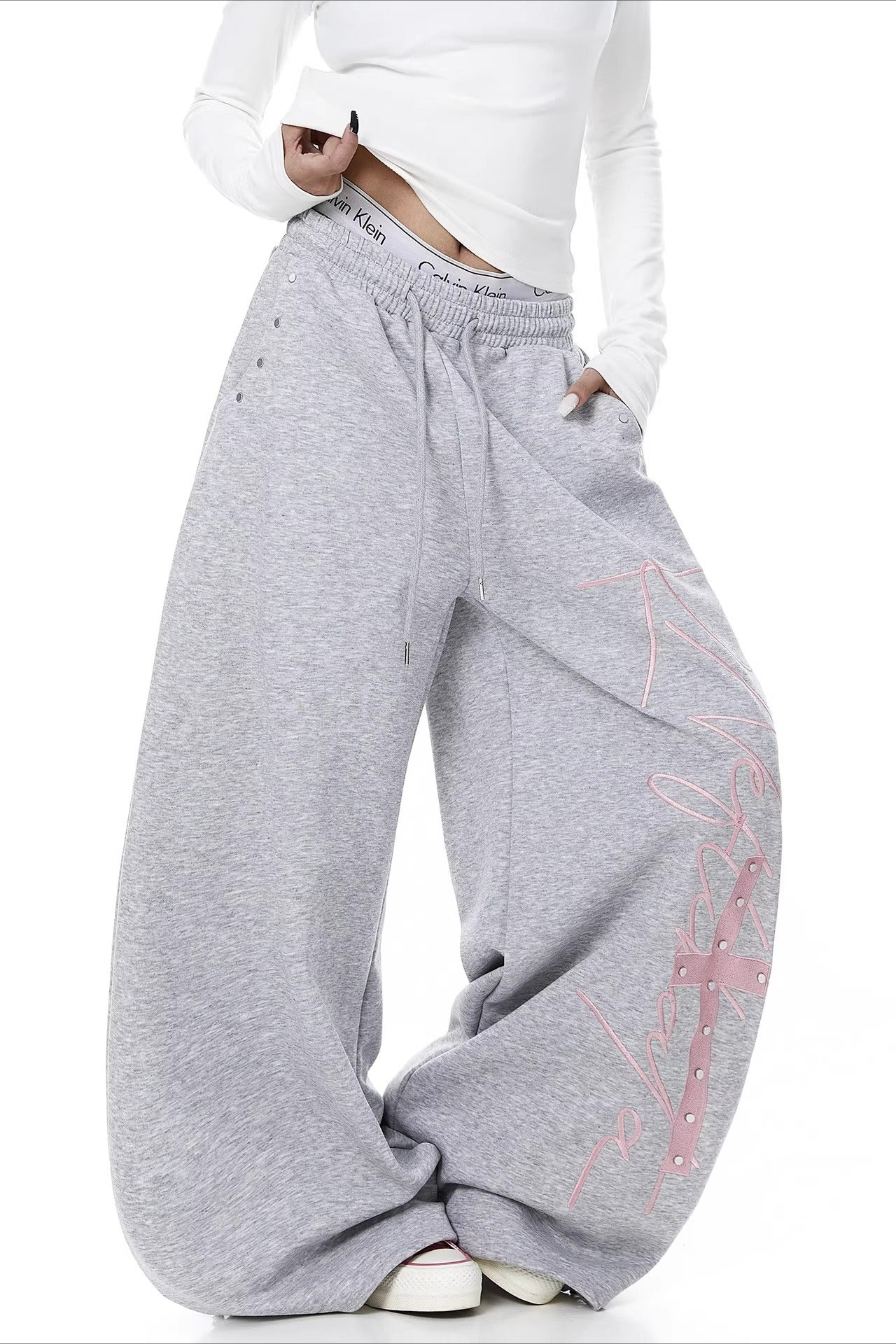 Contrast Print Curved Leg Wide Pants image 4