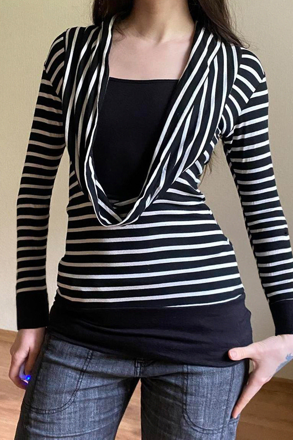 Fitted Striped Off Shoulder Long Sleeve Blouse image 1