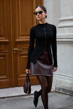 Single-Breasted Rib-Knit Slim Long Sleeve Blouse image 6