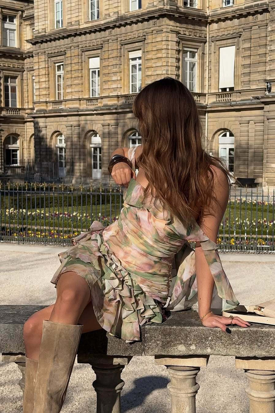 Chiffon Print Ruffle Cape Mini Dress image 6