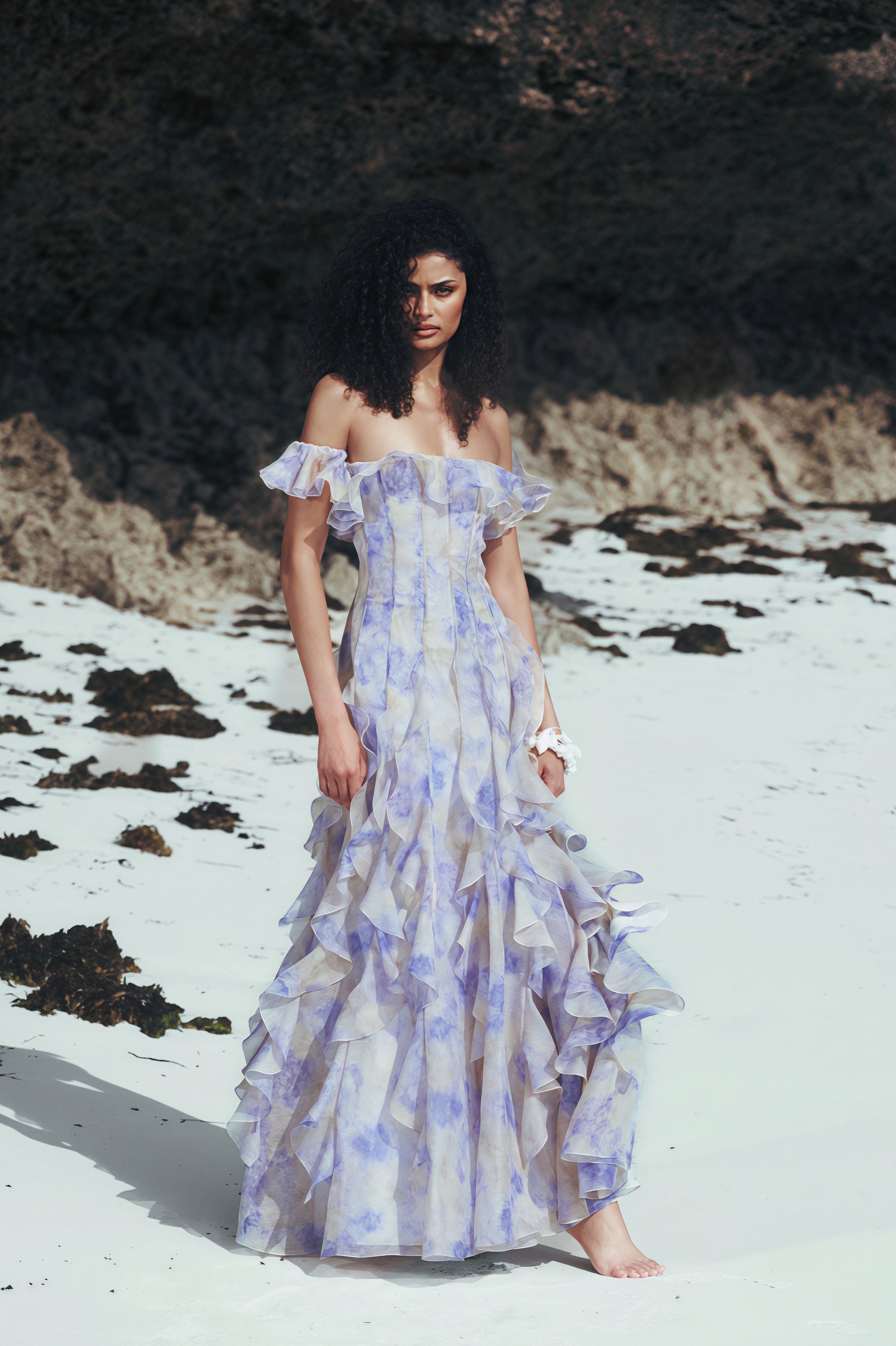 Sheer Ruffle Off Shoulder Beach Maxi Dress image 1