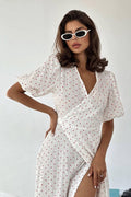 Cotton Heart Print V-Neck Wrap Maxi Dress image 1