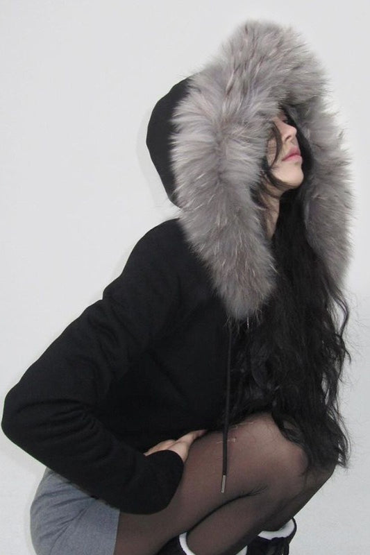 Fur Trim Hooded Zip Waist Jacket image 2