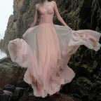 Lace Bone Tube Mesh Flared Prom Dress image 1