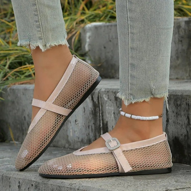 Camille Flat Sandals detail view styled for Avrienne
