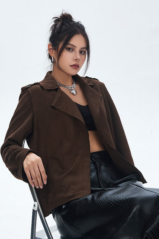 Suede Open Front Biker Jacket image 1