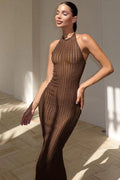 Solid Halter Neck Backless Knit Maxi Dress image 1