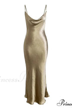 Classy Cowl Neck Tie String Classic Silky Slip Maxi Dress image 3