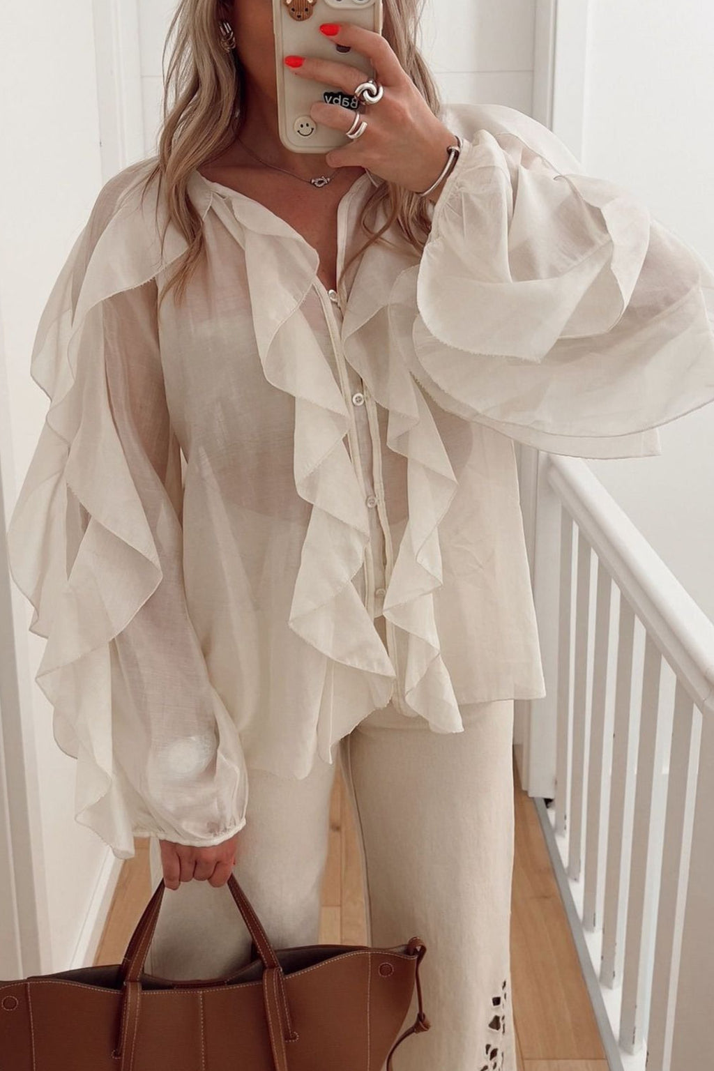 Ruffle V Neck Commuter Fashion Blouse image 4