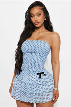 Sexy Bandeau Waist Polka Dot Mesh Bow Mini Dress image 1