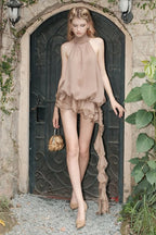 Halter Flowy Asymmetrical Backless Mini Dress image 1