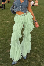 Lace Up Spliced Ruffle Flare Pants image 10