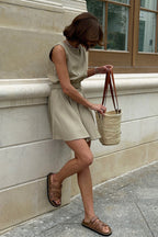 Cotton Linen Tank Pleated Skirt Set image 4