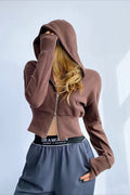 Solid Dual Zipper Slim Cropped Hoodie image 1