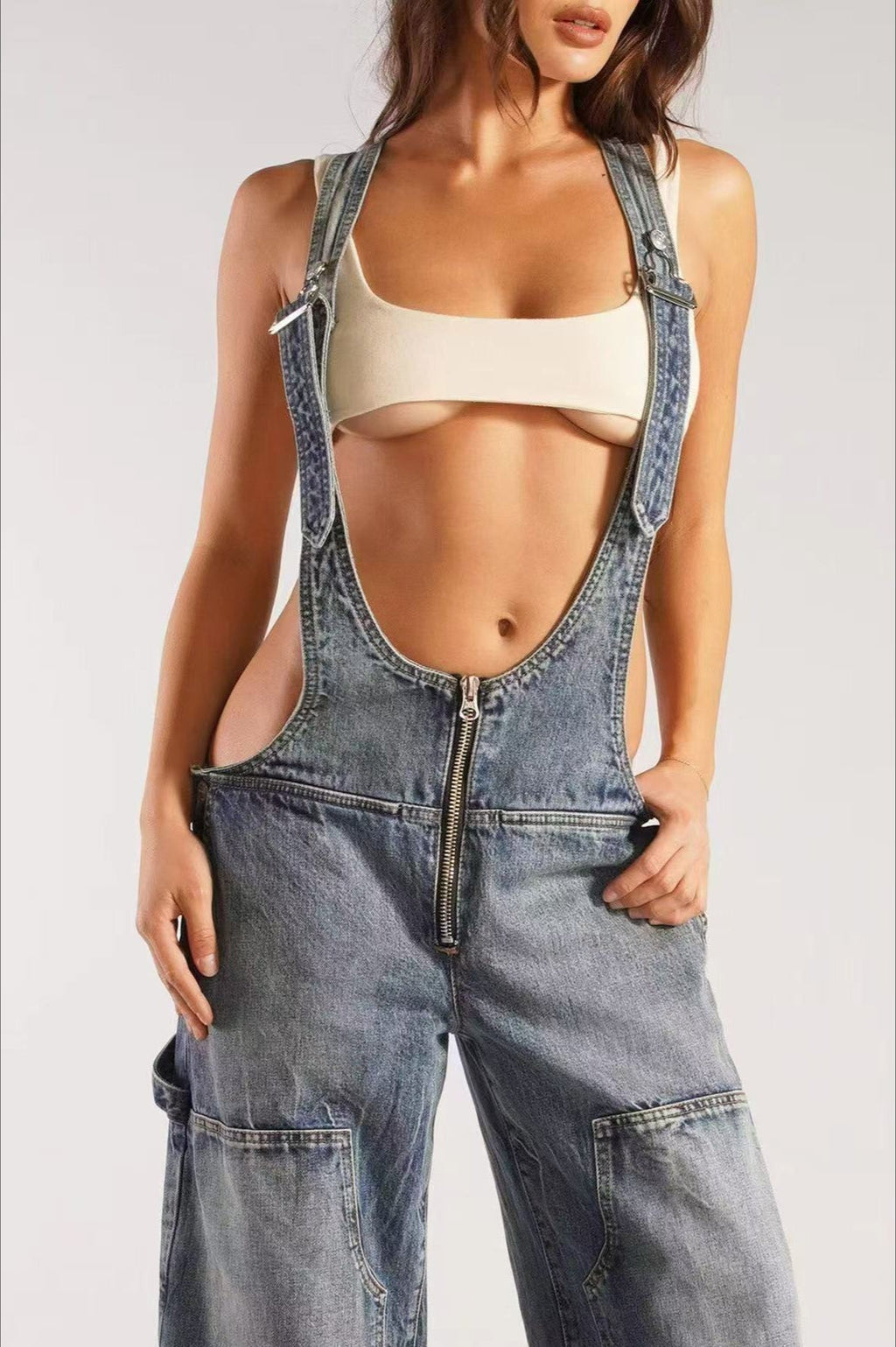 Low Rise Wide Leg Overall Jeans image 6