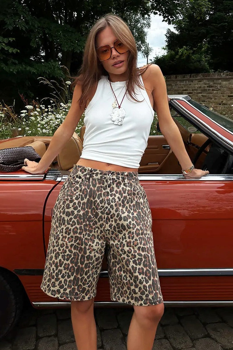 Chic Casual Cotton Leopard Print Shorts image 1