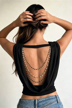 Cowl Neck Chain Detail Backless Tank Top image 4