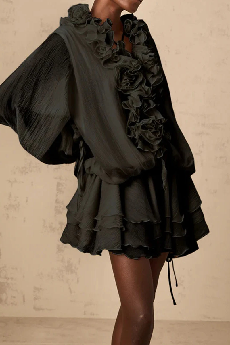 Loose Fit Folded Ruffle Boho Dress image 19
