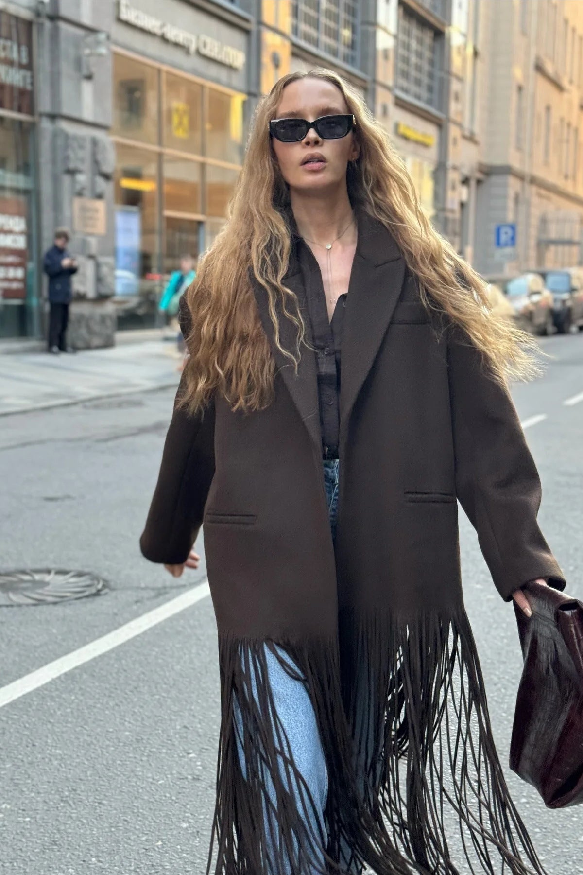 Street Style Fringe Wool Coat image 1
