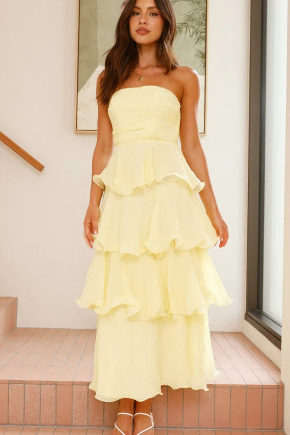 Fashion Strapless Backless Ruffle Tiered Midi Dress image 6