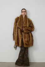 Plush Faux Animal Fur Loose Warm Mid-Length Notch Collar Coat image 2