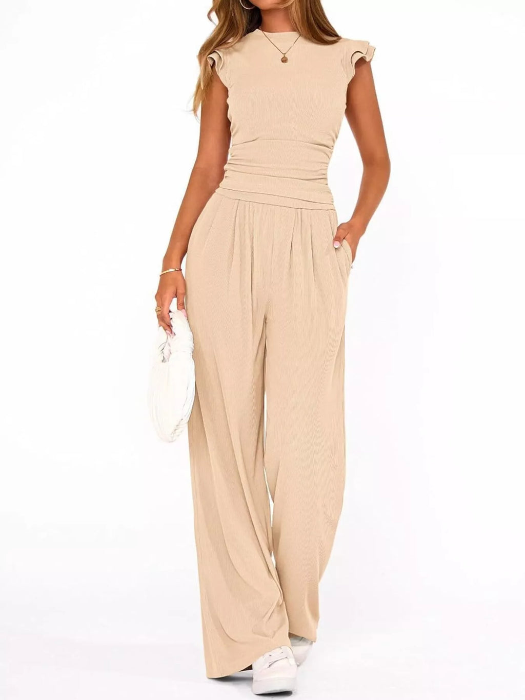 Margot Wide Leg Set detail view styled for Avrienne