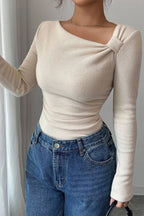 Classic Solid Color Slim Knit Top image 1