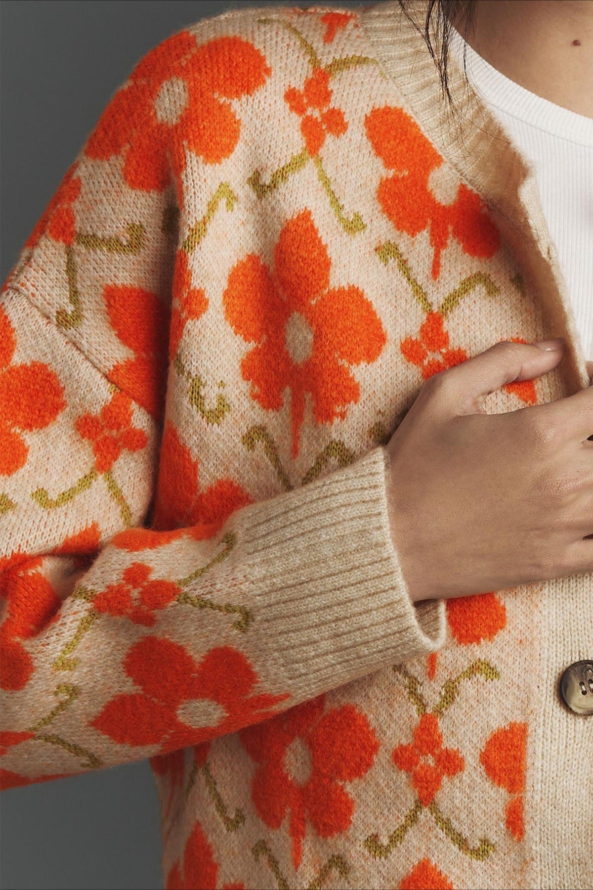 Floral Jacquard Elegant Long Sleeve Knit Cardigan image 4