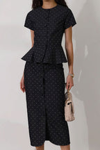 Polka Dot Print Short Sleeve Bodycon Skirt  Set image 2