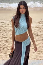 Casual Color Block Crop Skirt Set image 3