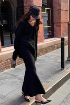 Lazy V-neck Knit Sweater Mermaid Skirt Two Piece Set image 9