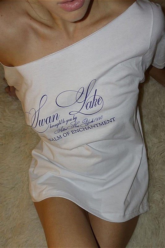 Casual Letter Off Shoulder Loose T-Shirt image 6