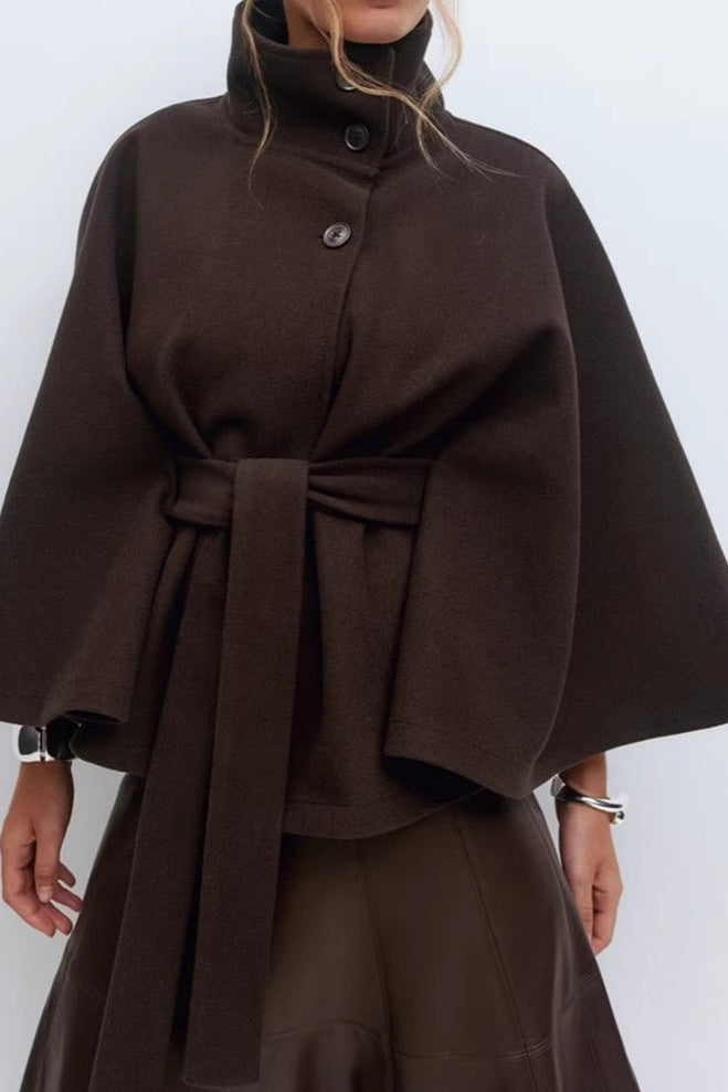 Solid Color Cape Collar Belted Trench Coat image 5