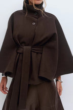Solid Color Cape Collar Belted Trench Coat image 5