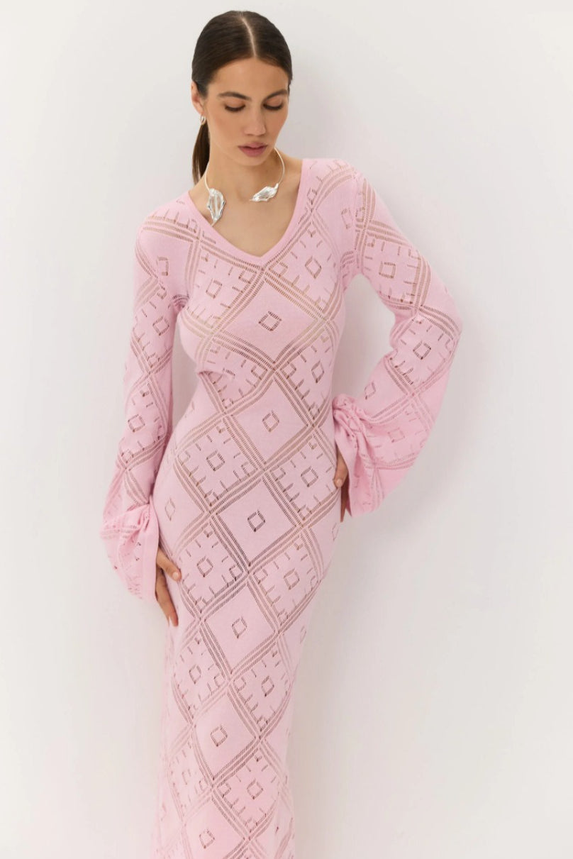 Knit Argyle Jacquard Long Sleeve Maxi Dress image 5