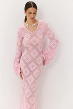 Knit Argyle Jacquard Long Sleeve Maxi Dress image 5