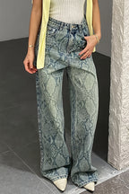 Washed Snake Print Straight Jeans image 2