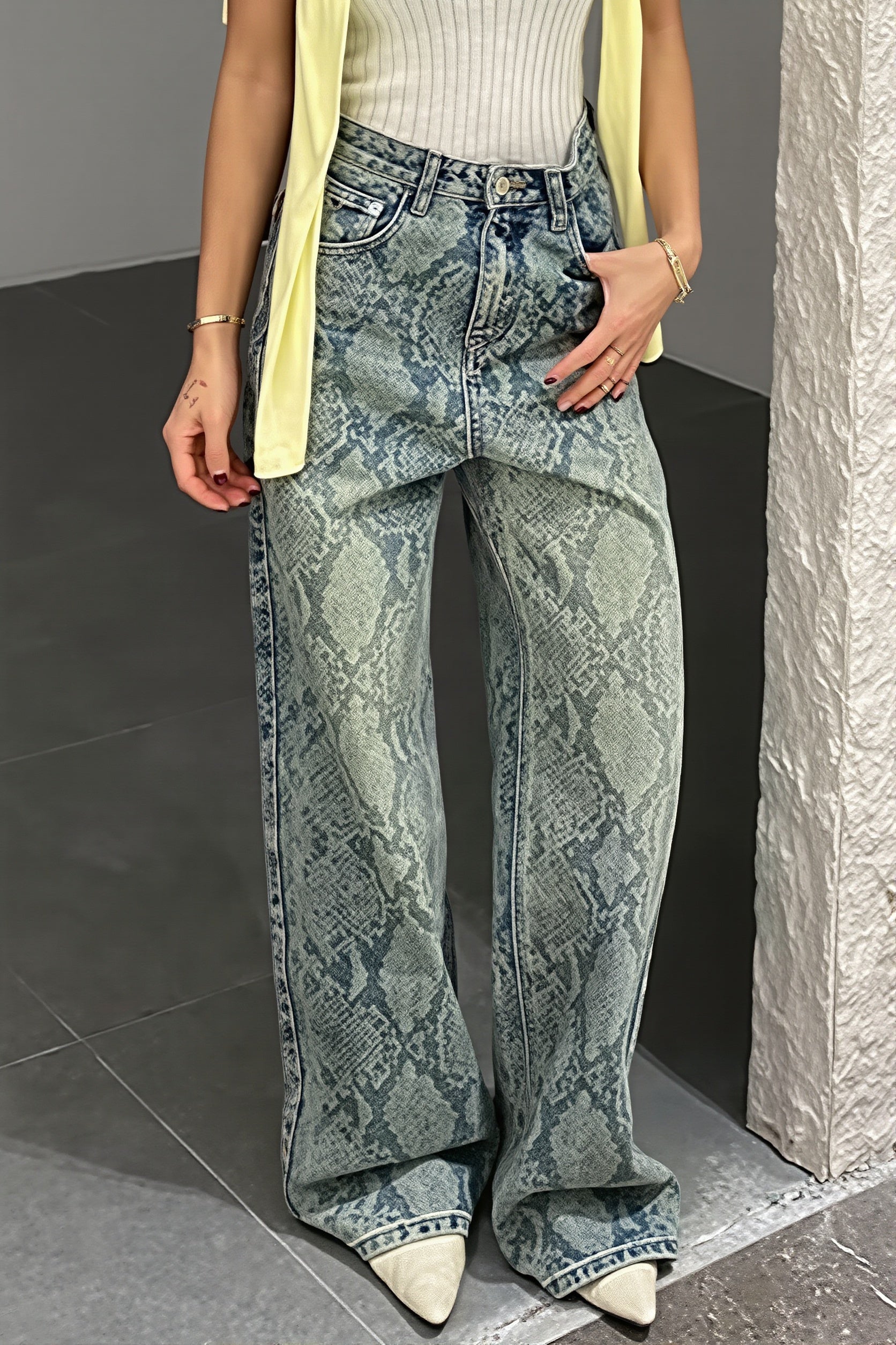Washed Snake Print Straight Jeans image 2