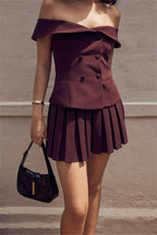 Vintage Off Shoulder Pleated Mini Dress image 2