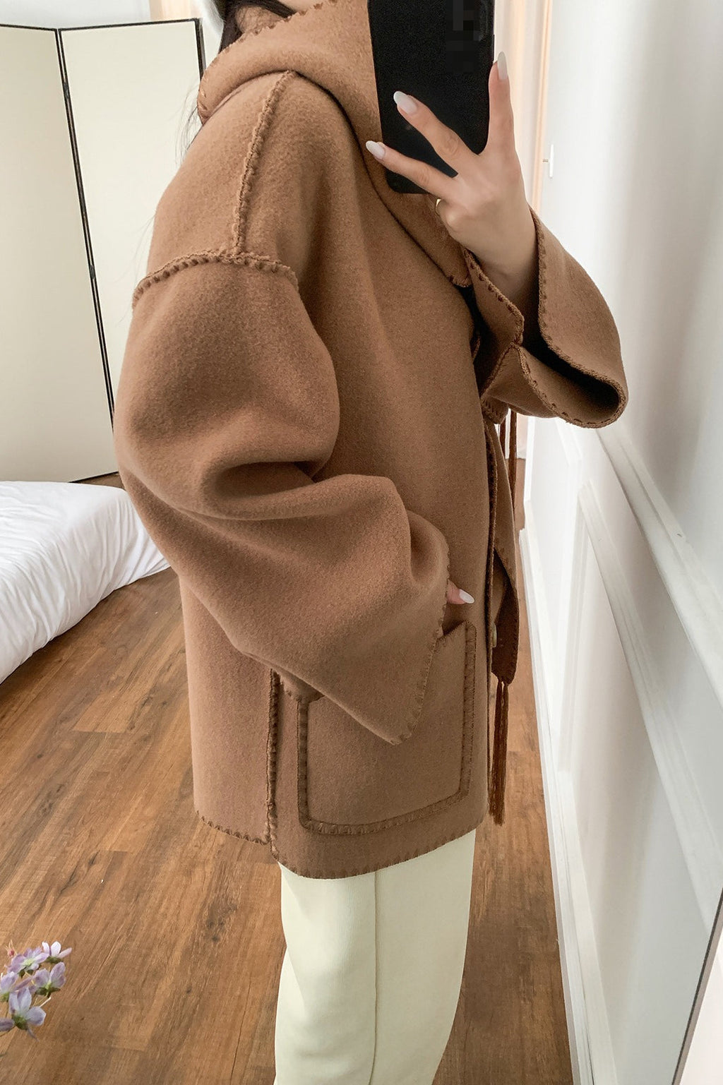 Scarf Collar Tassel Solid Wool Embroidered Coat image 6