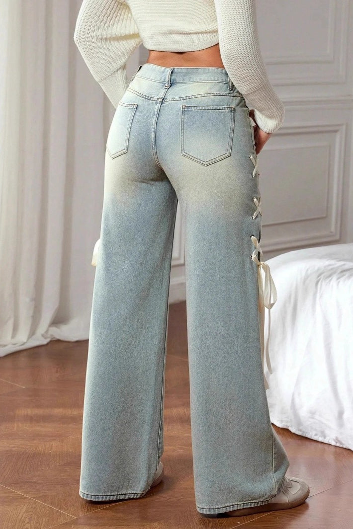 Bow Sash Decor Loose Wide Leg Jeans image 3