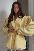 V-Neck Belted Shoulder Pad Blazer image 1