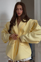 V-Neck Belted Shoulder Pad Blazer image 1