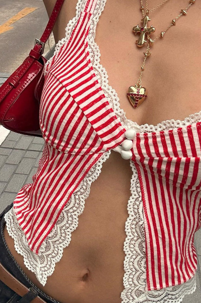 Sexy Ruffled Stripe Lace Tank Top image 3