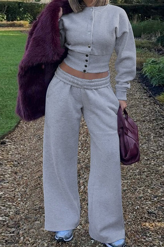 Solid Buttoned Cardigan Chic Casual Two Piece Set image 6