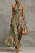 Light Elegant Halter Floral Maxi Dress image 1