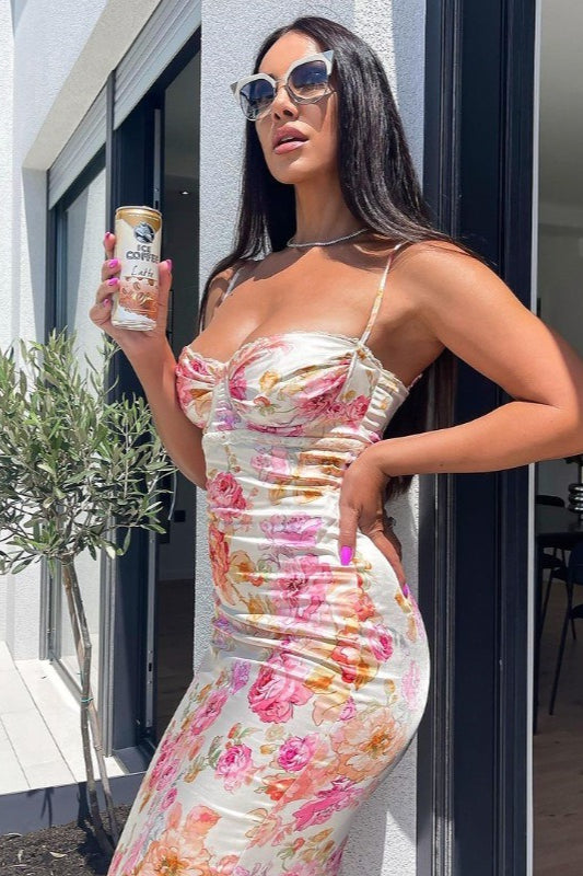 Floral Spaghetti Strap Backless Fitted Maxi Dress image 1