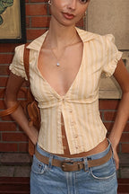 Sexy Vintage Button Short Sleeve Blouse image 2